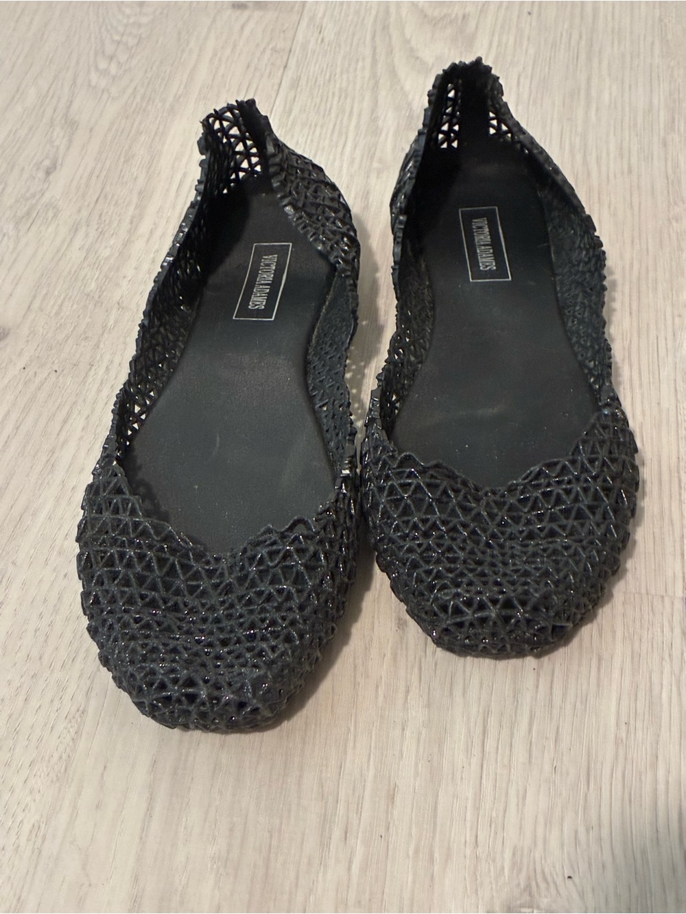 Black Woven Slip-On Glittery Flats by Victoria Adames